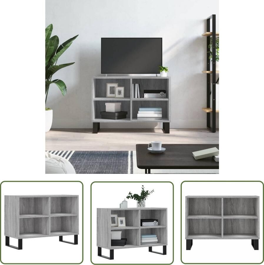 The Living Store TV-meubel TV-kast 69.5 x 30 x 50 cm Grijs sonoma eiken Bewerkt hout en ijzer Tv Kast Tv Stand Tv Meubel Grijze Tv Kast Houten Tv Kast - Foto 3