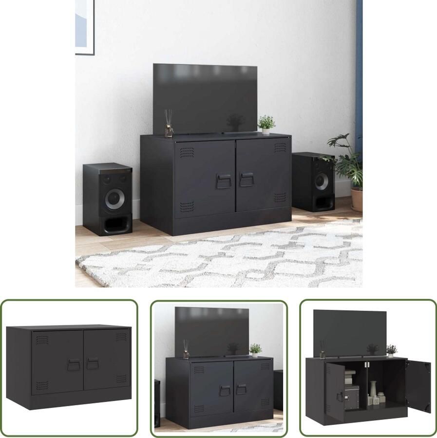 The Living Store Tv-meubel 67x39x44 cm staal zwart Tv-meubel Tv Stand Salontafel Media Kast Zwart Tv-meubel
