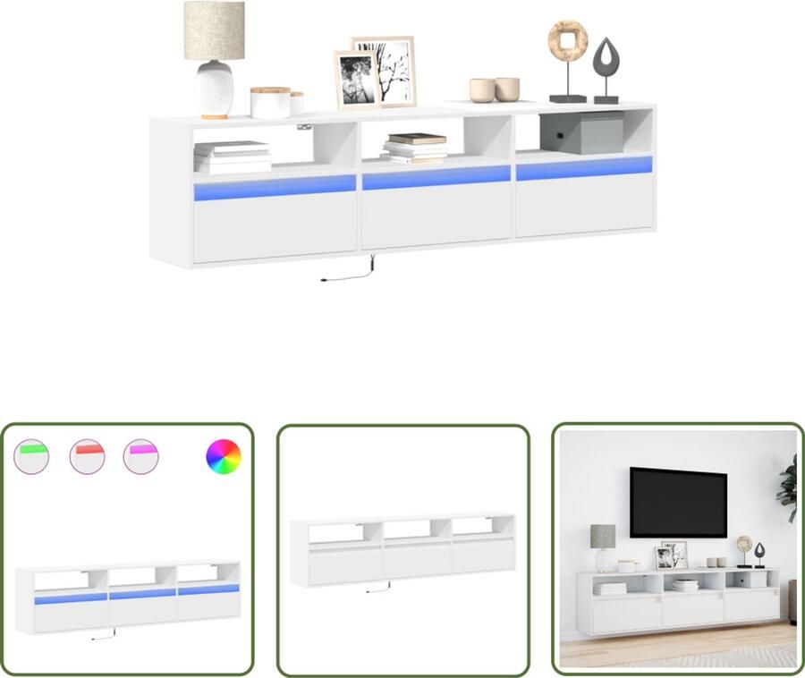VidaXL Tv-stand Tv-meubel Tv-wandmeubel met LED-verlichting 180x31x45 cm wit Led-verlichting Opbergkast Salontafel
