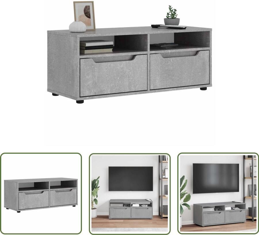 The Living Store Tv-meubel VISNES 100x40x38 cm bewerkt hout betongrijs Tv-meubel Tv Stand Houten Tv-meubel Opbergruimte Media Kast