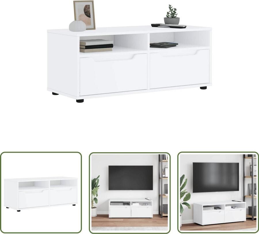 The Living Store Tv-meubel VISNES 100x40x38 cm bewerkt hout wit Tv-meubel Tv Stand Opbergruimte Houten Tv-meubel Wit Tv-meubel