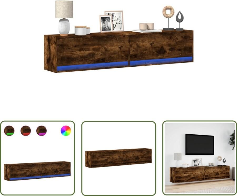 VidaXL Tv-standaard Tv-meubel Tv-wandmeubel met LED-verlichting 180x31x38 cm gerookt eiken Led-verlichting Woonkamerdecoratie Houten Tv-meubel
