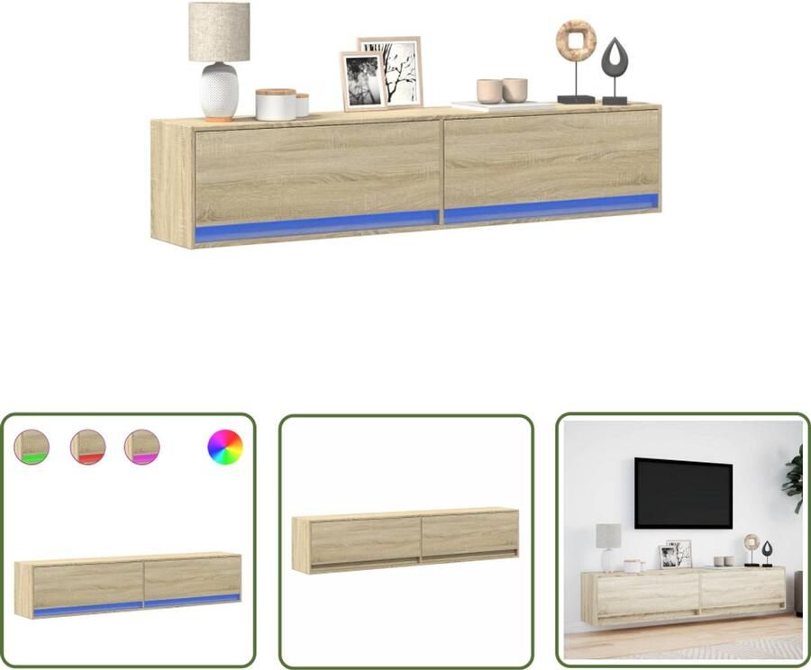 VidaXL Tv-standaard Tv-meubel Tv-wandmeubel met LED-verlichting 180x31x38 cm sonoma eiken Led-verlichting Salontafel Houten Tv-meubel