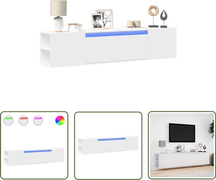 VidaXL Tv-standaard Tv-meubel Tv-wandmeubel met LED-verlichting 180x31x39 5 cm wit Led-verlichting Opbergruimte Woonkamerdecoratie