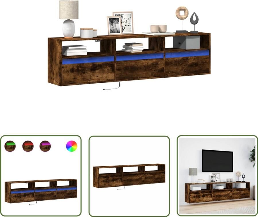 VidaXL Tv-wandmeubel met LED-verlichting 180x31x45 cm gerookt eiken Tv-meubel Tv-standaard Entertainment Center Led-verlichting Opbergruimte