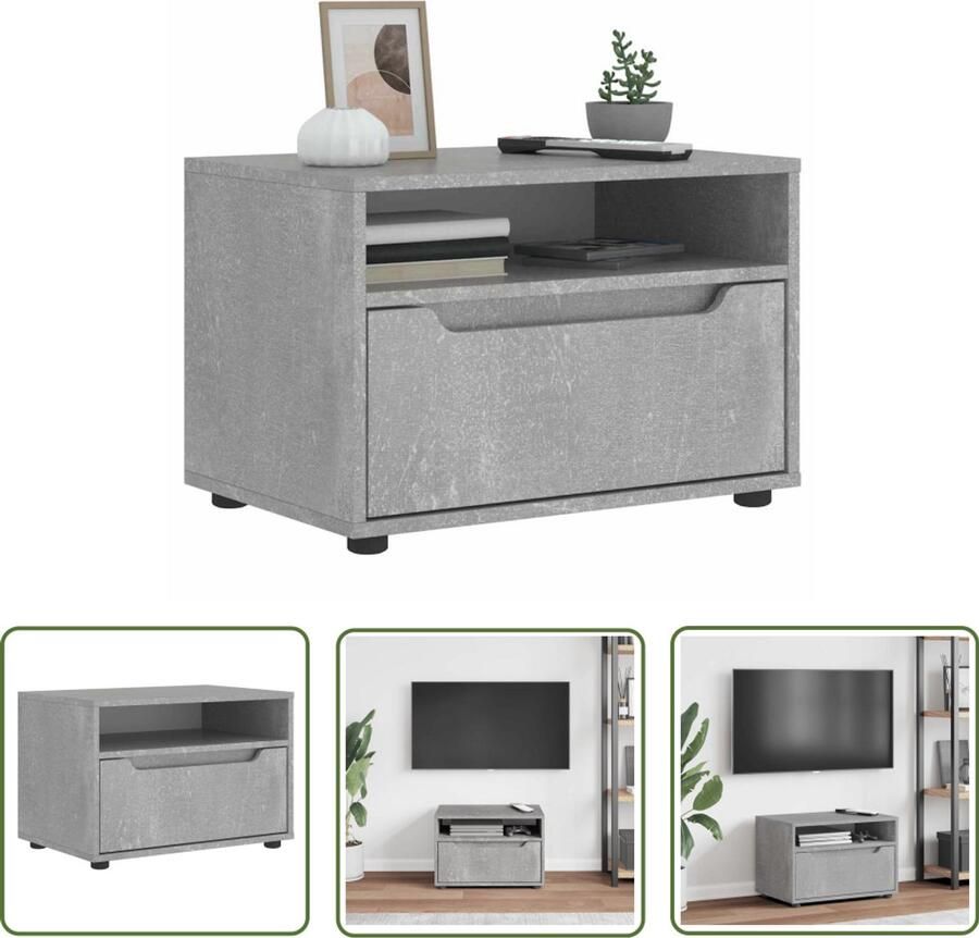 The Living Store Tv-meubel VISNES 60x40x38 cm bewerkt hout betongrijs Tv-meubel Tv-standaard Opbergruimte Houten Tv-meubel Betonnen Grijs