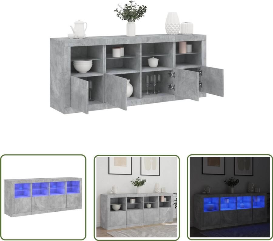 VidaXL Dressoir met LED-verlichting 163x37x67 cm betongrijs Dressoir Tv-tafel Bergruimte Led Verlichting Grijs