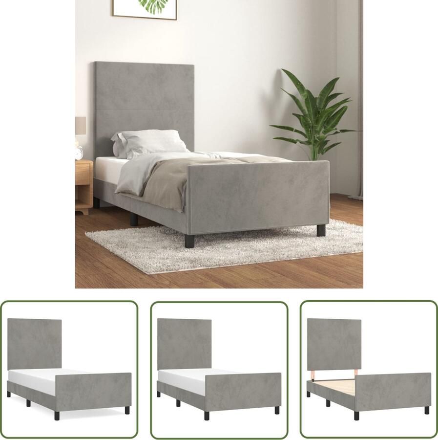 The Living Store Bedframe Zacht fluweel Verstelbare hoogte Ondersteunende poten Multiplex lattenbodem Comfortabele ondersteuning Lichtgrijs 203x93x118 128cm Bedframe Tweepersoon Bed Boxspring Slaapcomfort Velvet Bed