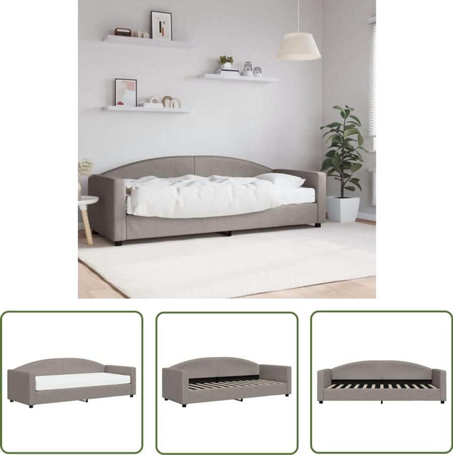 The Living Store Slaapbank met matras 80x200 cm stof taupe Slaapbank Tweepersoons Bank Comfortabele Bank Lounge Bank Guest Bed