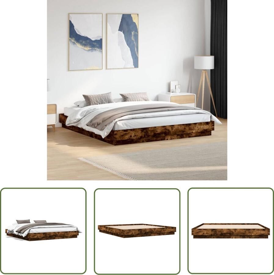 The Living Store Bedframe Gerookt Eiken 203x203x23 cm Stevige Steunmultiplex Latten en Houten Frame Geen Matras Inbegrepen Bedframe Tweepersoons Bed Houten Bedframe Gerookt Eiken Meubels Bedroom Furniture