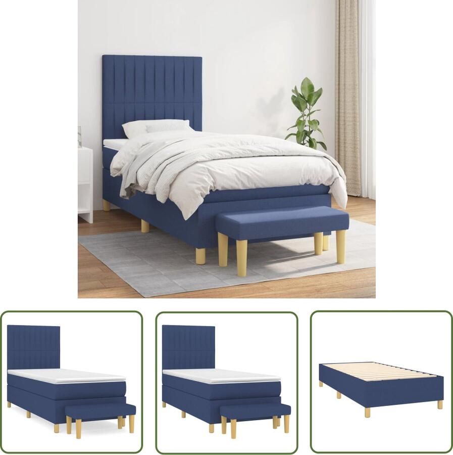 The Living Store Boxspring met matras stof blauw 80x200 cm Boxspring Bed Tweepersoons Bed Slaapcomfort Pocketed Veren Matras Blauwdruk
