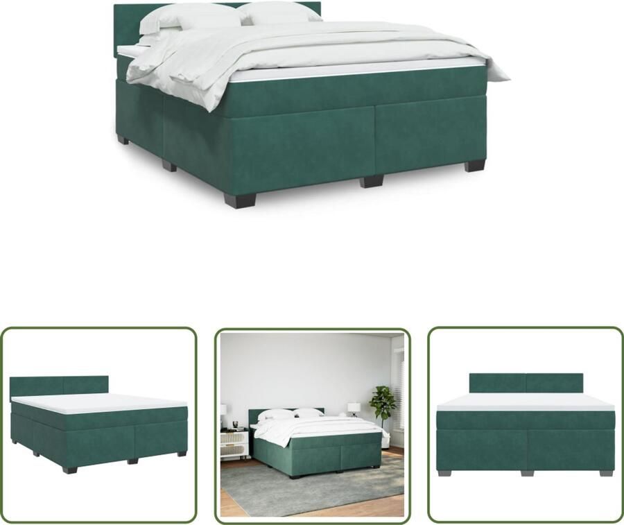 VidaXL Boxspring Fluweel Groen 180x200 cm Boxspring Tweepersoonsbed Fluweel Bed Donkere Kleuren Slaapcomfort Design Bed Groot Bed Kingsize Bed Bedroom Furniture Master Bedroom