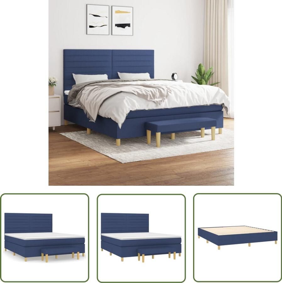 The Living Store Boxspring met matras stof blauw 160x200 cm Boxspring Tweepersoons Bed Boxspringbed Blauw Bed Pocketed Spring Mattress