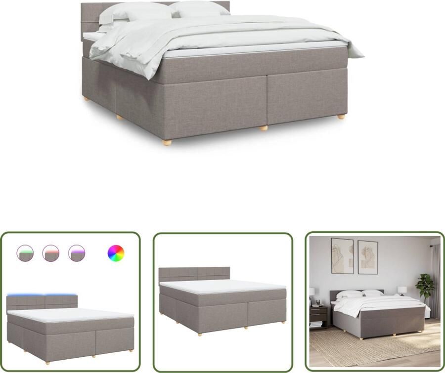 The Living Store Boxspring met matras stof taupe 180x200 cm Boxspring Tweepersoons Bed Slaapcomfort Led Verlichting Pockethvering