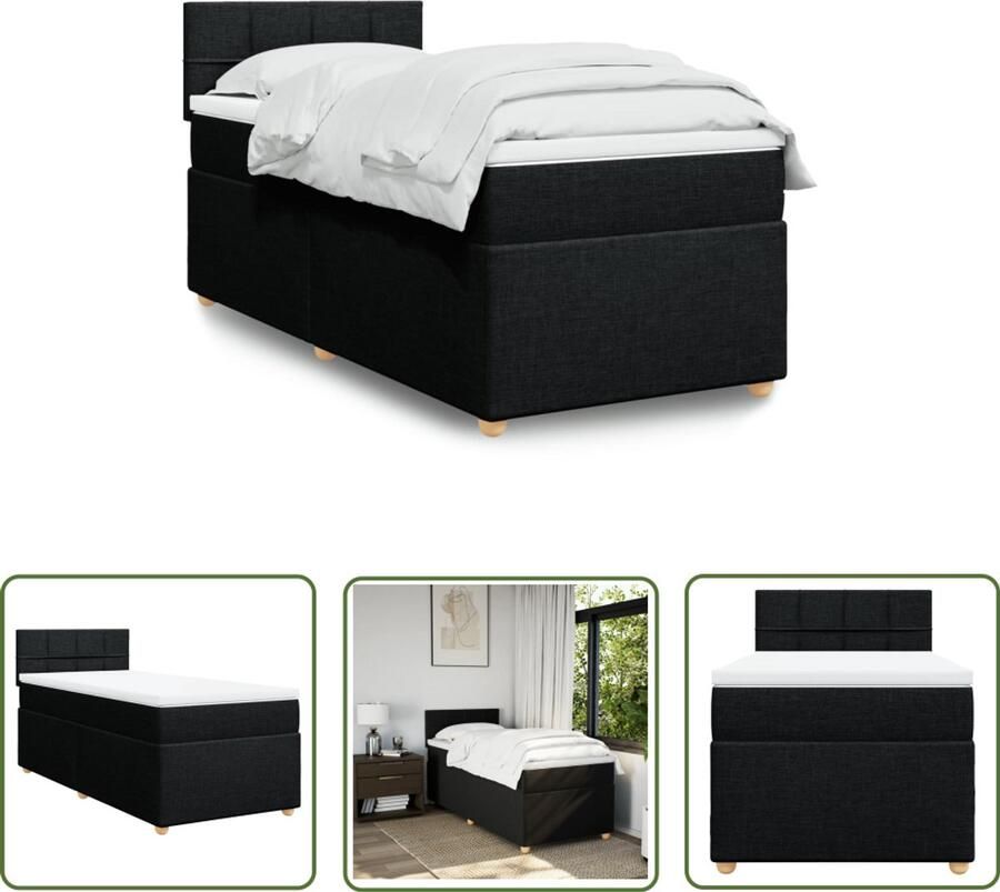 The Living Store Boxspring met matras stof zwart 100x200 cm Boxspring Tweepersoons Bed Boxspringbed Pocketed Veermatras Topmatras