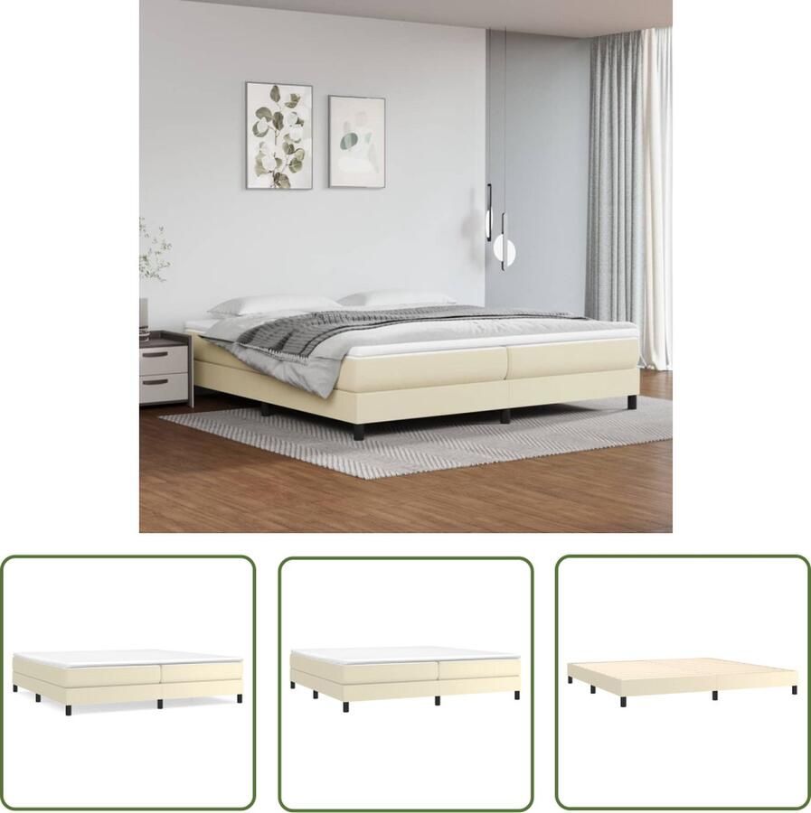 The Living Store Boxspringframe kunstleer crèmekleurig 200x200 cm Boxspringframe Boxspringframes Bed Ledikant Slaapmeubel Bedframe Bedbodem Tweepersoonsbed Boxspring Bedden Ledikanten