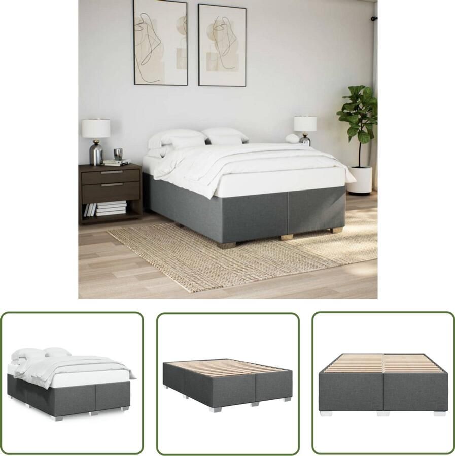 The Living Store Bedframe zonder matras stof donkergrijs 140x200 cm Donker Grijs Bed Frame Tweepersoons Bed Houten Bed Frame Stoffen Bed Frame Bed Frame Met Lattenbodem