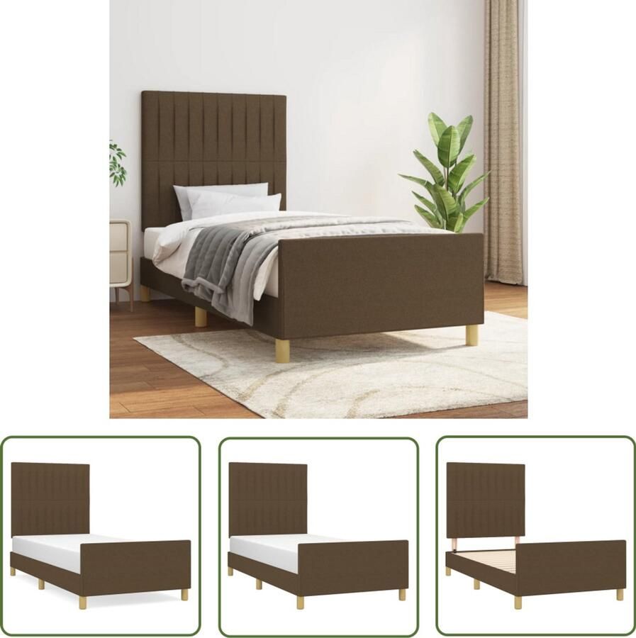 VidaXL Tweepersoons Bed Donkerbruin Bed Frame Bedframe zonder matras 100x200 cm stof donkerbruin Boxspring Bed Houten Bed Frame Bed Met Hoofdbord