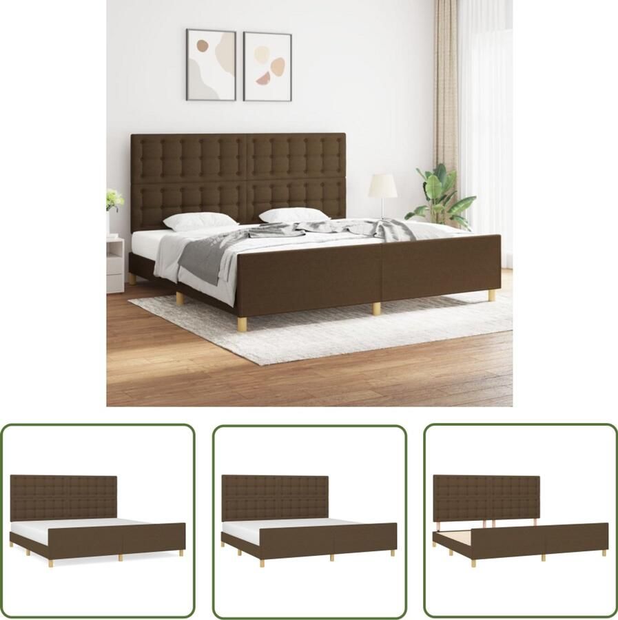 VidaXL Bedframe Stof Donkerbruin 200x200 cm Slaapcomfort Hoofddekens Tweepersoonsbed Boxspring Frame Houten Bed Donkere Meubels Design Bed Stoffen Bed Luxe Bed Comfortabel Bed Bedroom Decor