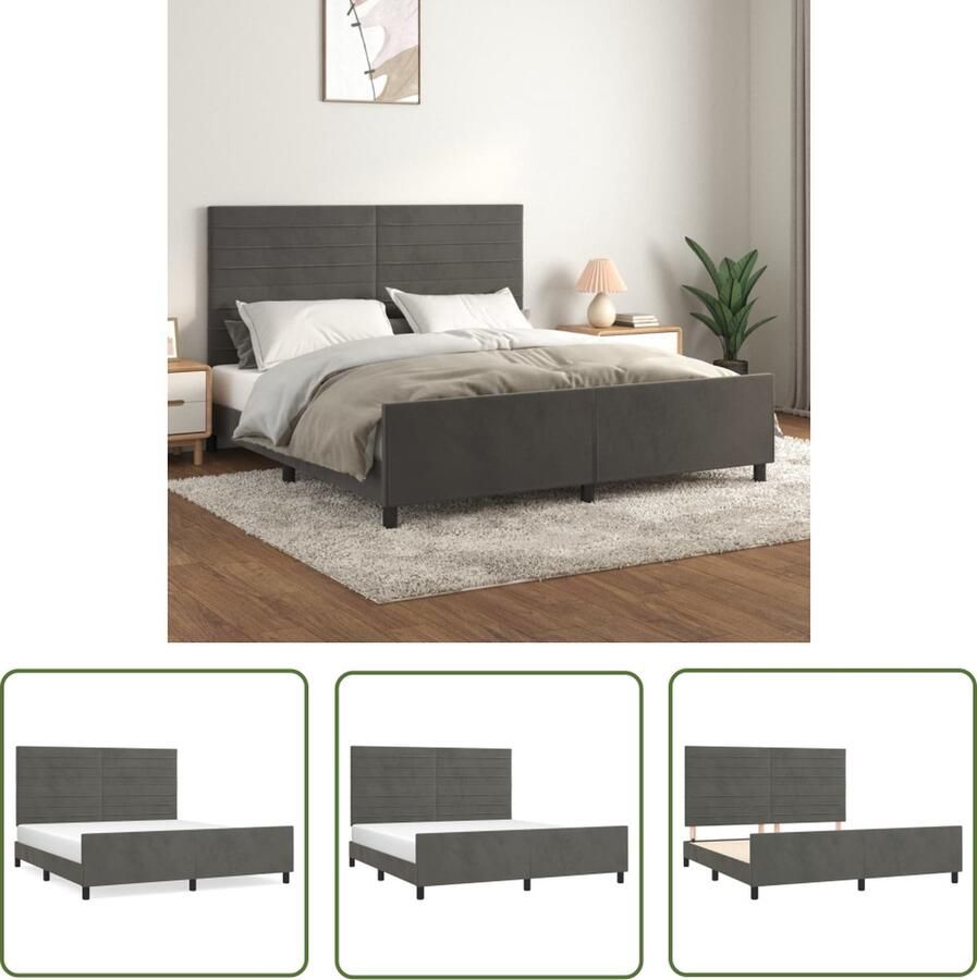 The Living Store Bedframe zonder matras 160x200 cm fluweel donkergrijs Fluweel Bed Frame Tweepersoons Bed Boxspring Bed Donkere Kleuren Bed Design Bed