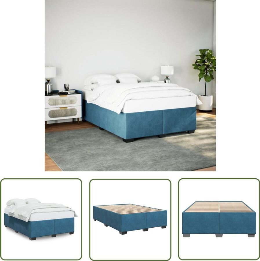 VidaXL Bedframe fluweel blauw 160x200 cm Bed Frame Tweepersoons Bed Blauwe Bedbank Fluweel Bed Slaapcomfort
