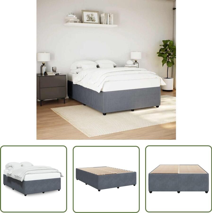 VidaXL Bedframe zonder matras 160x200 cm fluweel donkergrijs Bed Frame Tweepersoons Bed Donkere Kleuren Fluweel Bed Houten Bed Frame