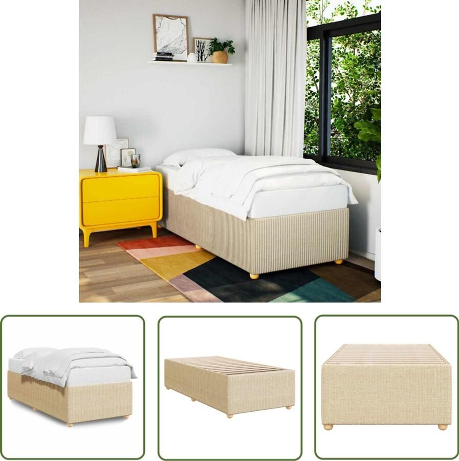 VidaXL Bedframe zonder matras 80x200 cm stof crèmekleurig Bed Frame Tweepersoons Bed Boxspring Slaapcomfort Houten Bed