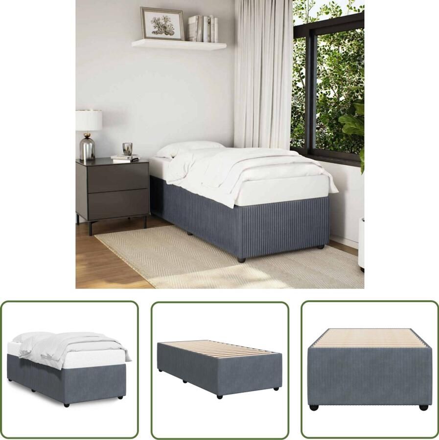 VidaXL Bedframe zonder matras 90x190 cm fluweel donkergrijs Bed Frame Tweepersoons Bed Slaapcomfort Boxspring Hoofdbord