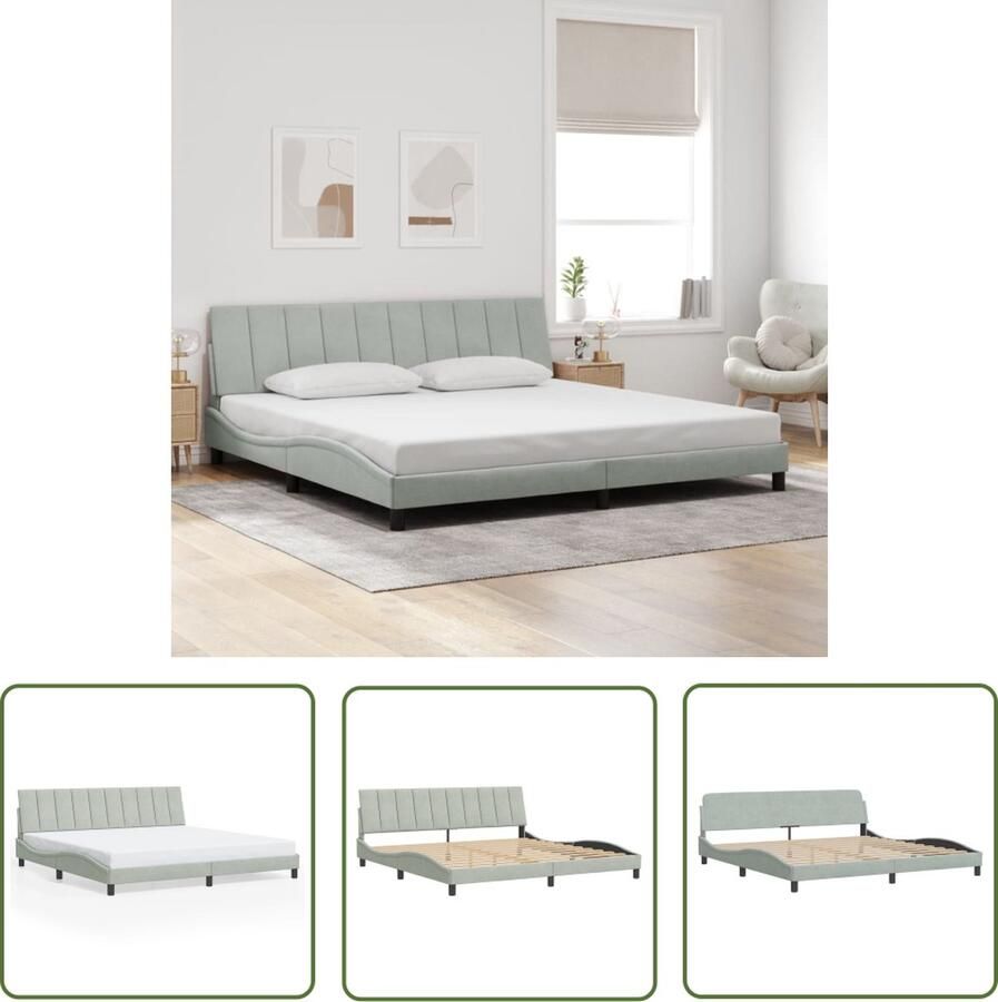 The Living Store Bedframe zonder matras 200x200 cm fluweel lichtgrijs Bed Frame Tweepersoons Bed Boxspring Hoofdbord Velvet Bed