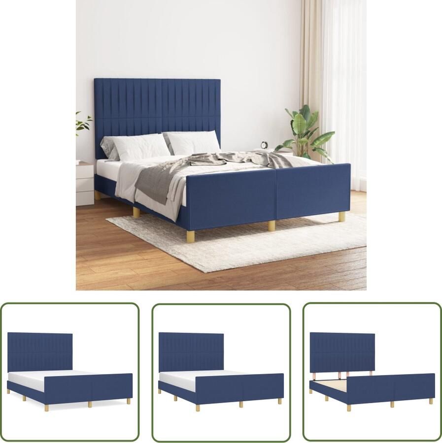 The Living Store Bedframe Blauw 203 x 146 x 118 128 cm Verstelbaar hoofdeinde Bed Frame Tweepersoons Bed Boxspring Bed Blauwe Bed Stoffen Bed