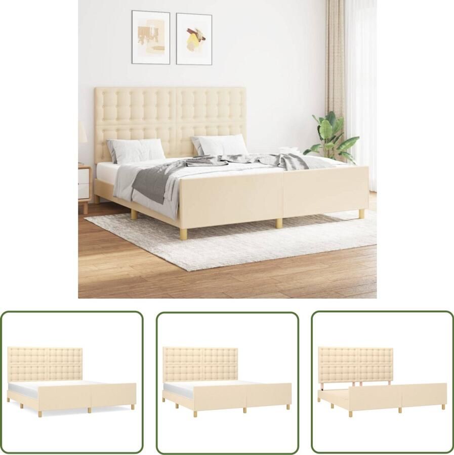 VidaXL Bedframe zonder matras stof crèmekleurig 160x200 cm Bed Frame Tweepersoons Bed Cream Bed Houten Bed Comfortabel Bed