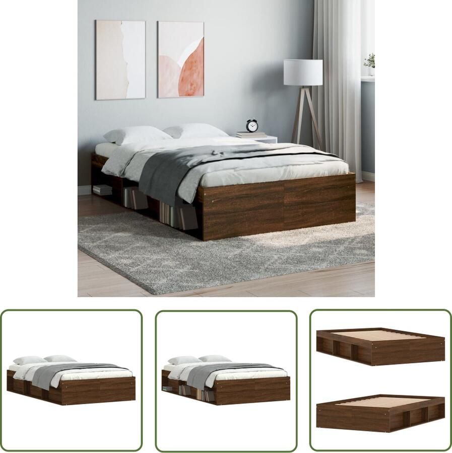 The Living Store Bedframe Bruineiken Massief grenenhout Multiplex lattenbodem 193 x 123 x 35 cm Geschikt voor 120 x 190 cm matras (4FT Small Double) Houten Bed Frame Tweepersoons Bed Bruine Eiken Kleur Boxspring Bed Met Lade