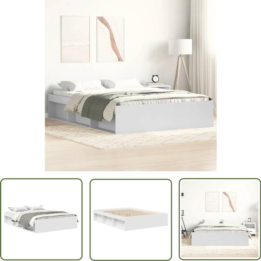 The Living Store Bedframe Hout 203 x 153 x 35 cm Wit Houten Bed Frame Tweepersoons Bed King Size Bed Modern Bed Wit Bed
