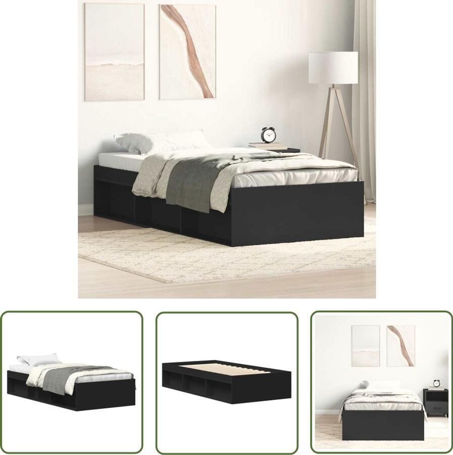 The Living Store Houten Bedframe Logeerbed met Extra Opbergruimte 193 x 78 x 35 cm Zwart Multiplex Lattenbodem Houten Bed Frame Tweepersoons Bed Met Opbergruimte Zwarte Bed Modern Bed