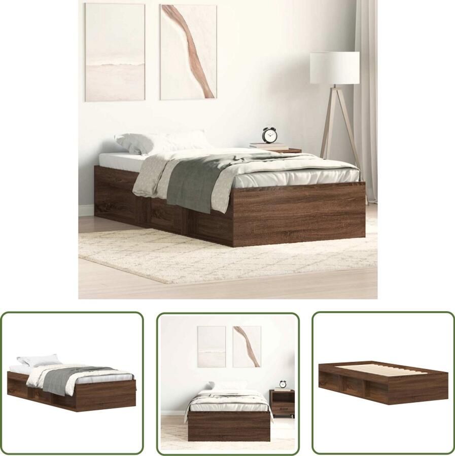 The Living Store Bedframe Houten 203x103x35 cm Bruineiken Houten Bedframe Tweepersoons Bed Bruine Eiken Kleur Modern Bed Slaapcomfort