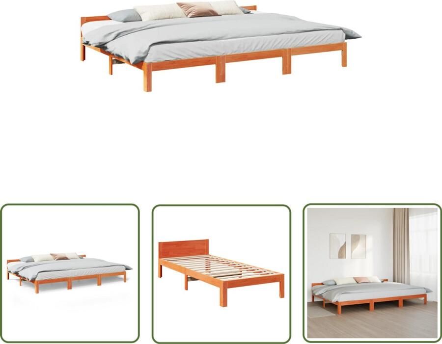 VidaXL Bedframe zonder matras 240x200 cm massief grenenhout wasbruin Houten Bedframe Tweepersoons Bed Massief Hout Bed Grenenhout Bed Ruime Bed