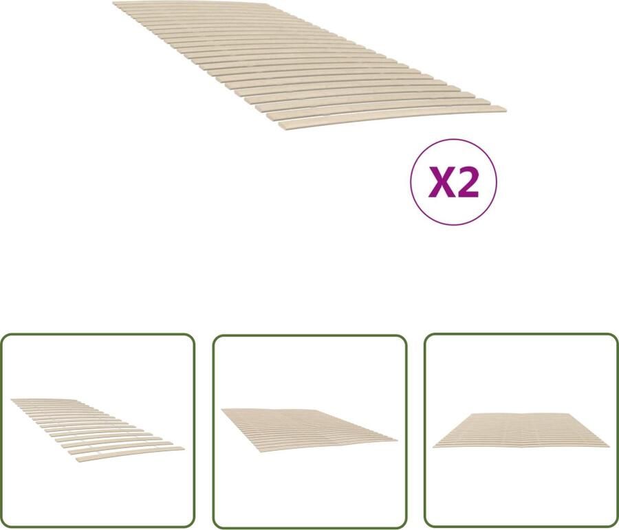 The Living Store Houten Lattenbodem 200 x 100 cm Massief Populierenhout Dikte lat- 12 mm Houten Lattenbodem Tweepersoons Bed Populieren Hout Lattenbodem Vouwbaar Slaapcomfort