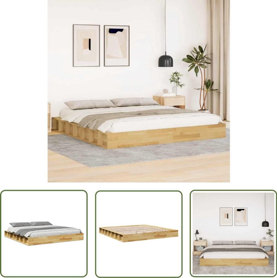 The Living Store Bedframe zonder matras 200x200 cm massief hout eiken Massief Houten Bed Tweepersoons Bed Eiken Bed Bedframe Boxspring Bed