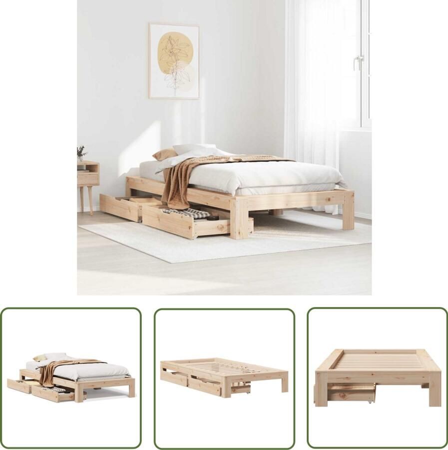 The Living Store Bedframe zonder matras massief grenenhout 100x200 cm Massief Houten Bed Tweepersoons Bed Bedframe Boxspring Bed Slaapkamer Meubels