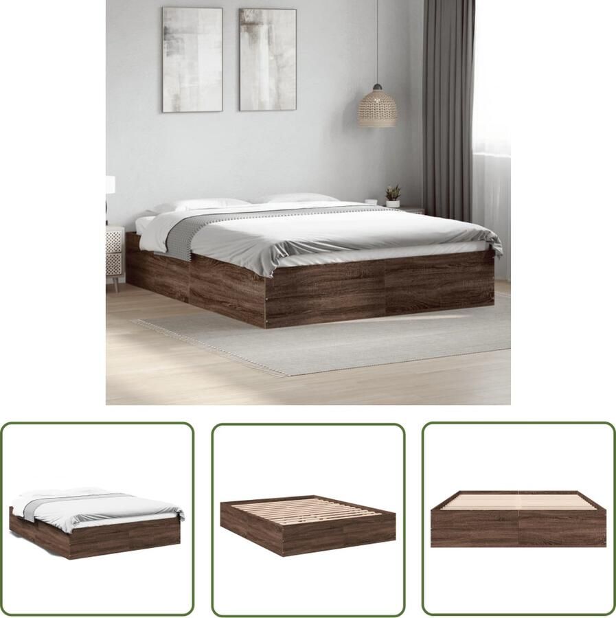 The Living Store Bedframe Modern Bruineiken 150x200 cm Duurzaam houten bed met lattenbodem Modern Bed Frame Tweepersoons Bed Houten Bed Bruine Bed Lattenbodem