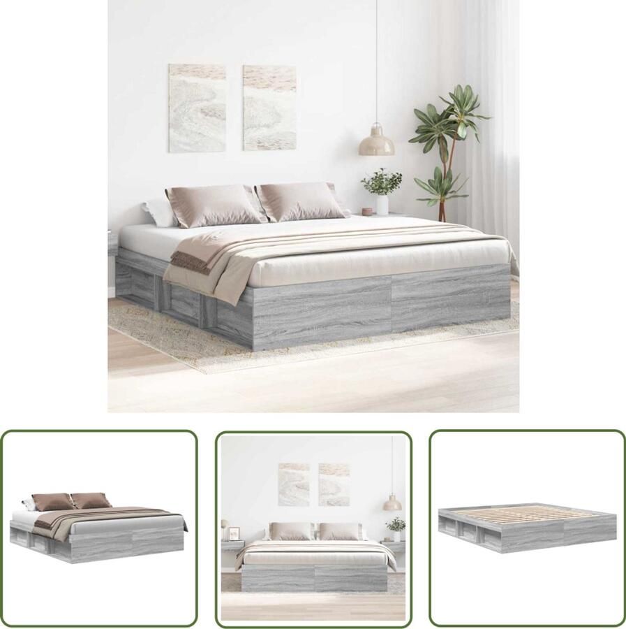 The Living Store Bedframe Modern Hout 203 x 203 x 35 cm Grijs Sonoma Eiken Modern Bed Frame Tweepersoons Bed Houten Bed Grijze Bed Sonoma Eiken Bed