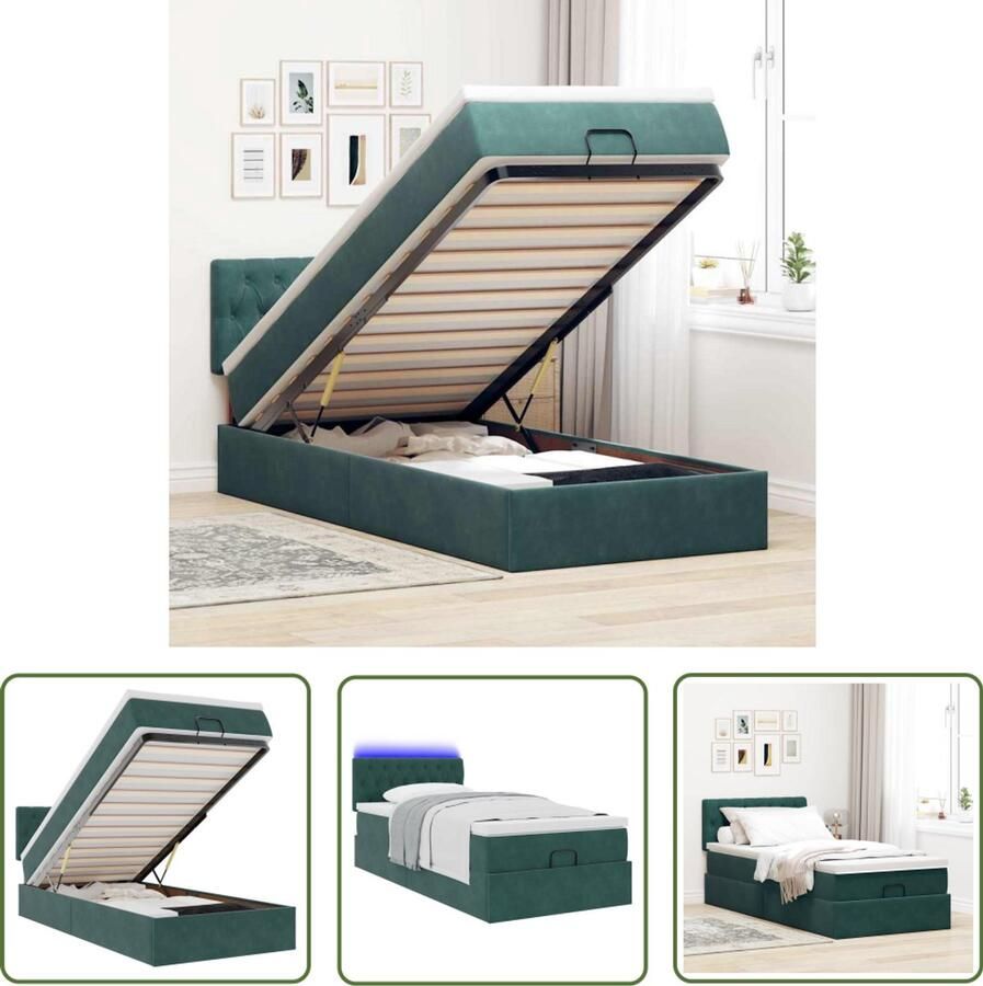 The Living Store Ottoman bed met matras en LED's 100x200 cm fluweel donkergroen Ottoman Bed Tweepersoons Bed Boxspring Bed Led Lamp Slaapcomfort
