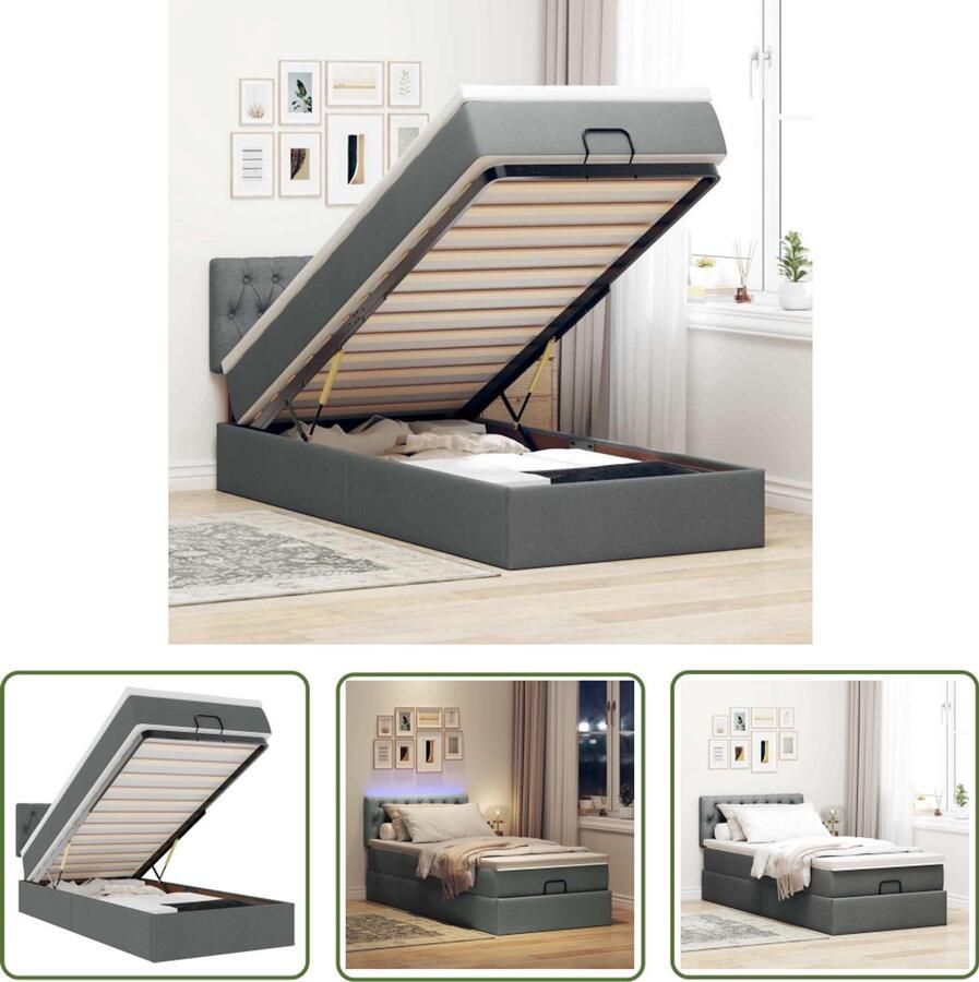 The Living Store Ottoman bed met matras en LED's 100x200cm stof donkergrijs Ottoman Bed Tweepersoons Bed Boxspring Bed Led Bed Slaapcomfort
