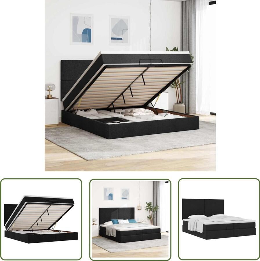 The Living Store Ottoman bed met matrassen 200x200cm stof zwart Ottoman Bed Tweepersoons Bed Boxspring Bed Opbergbed Bed Met Matrassen