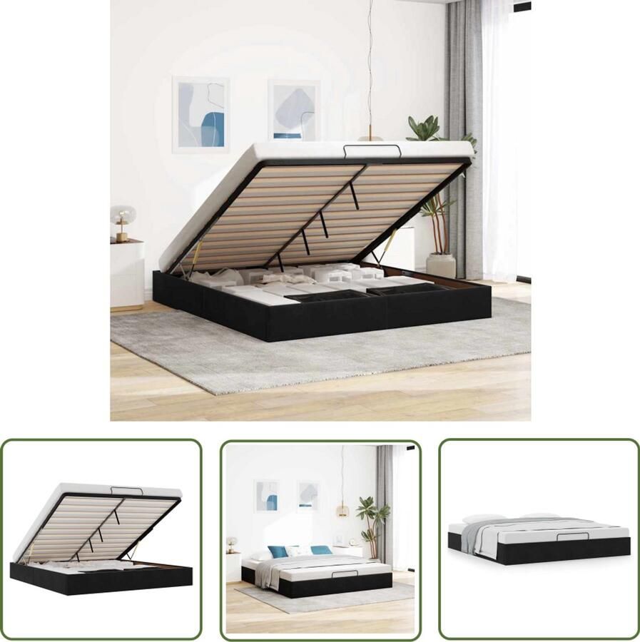 The Living Store Ottoman bedframe zonder matras 160x200 cm fluweel zwart Ottoman Bed Tweepersoons Bed Frame Hoofdbord Opslagonderdeel
