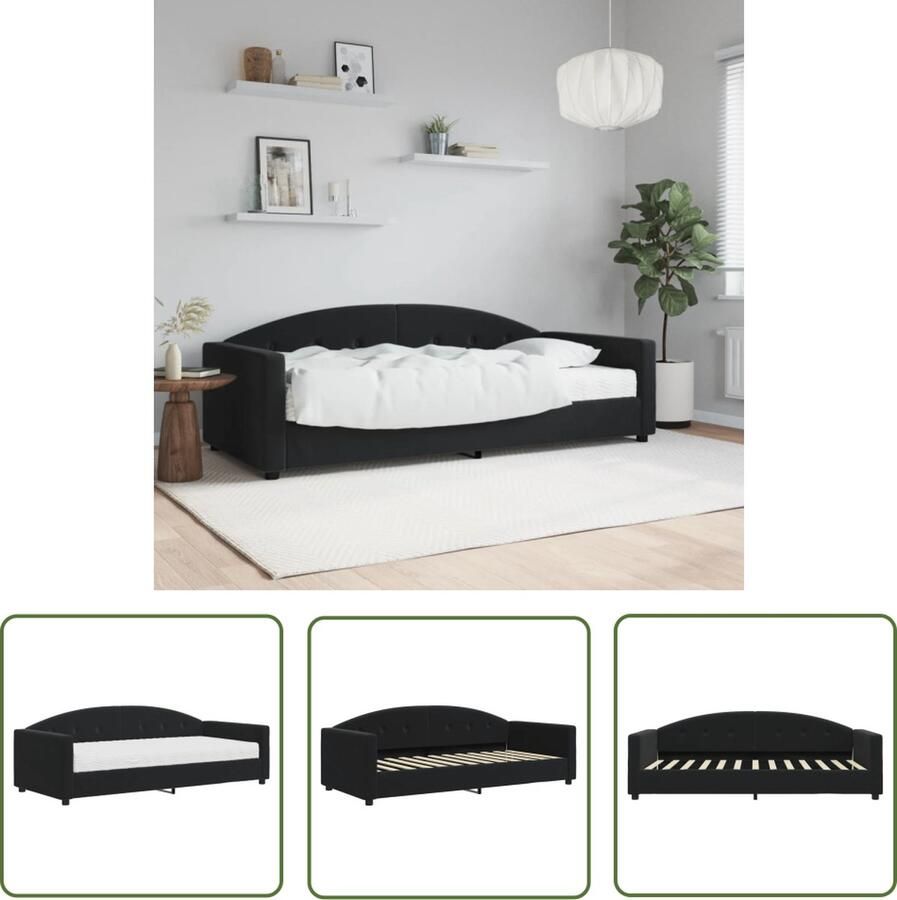 The Living Store 2-in-1 slaapbank zwart fluweel 222 x 100 x 75 cm schuimmatras 90 x 200 x 17 cm stevig frame Slaapbank Tweepersoons Bed Zwarte Meubels Design Sofa Bed Lounge Stoffen Bank