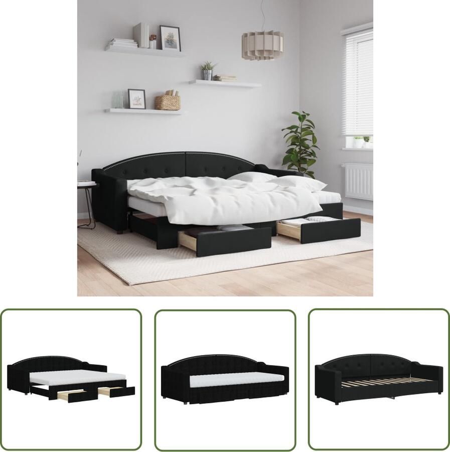 The Living Store Slaapbank met onderschuifbed 223 x 90 x 75 cm veelzijdig opbergbaar en comfortabel zwart 100% polyester Slaapbank Tweepersoons Bed Boxspring Stapelbare Bedden Multifunctionele Meubels
