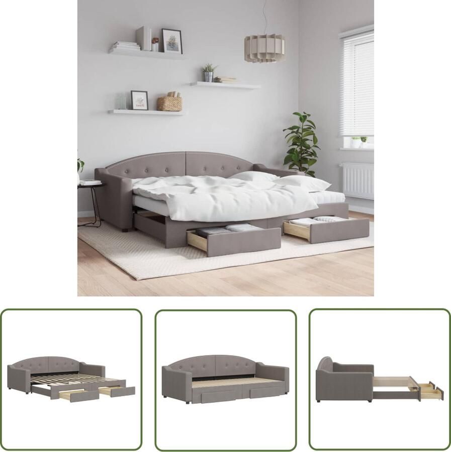 The Living Store Slaapbank met onderschuifbed en lades 90x200 cm stof taupe Slaapbank Tweepersoons Bed Kanapé Bed Sofa Bed Boxspring