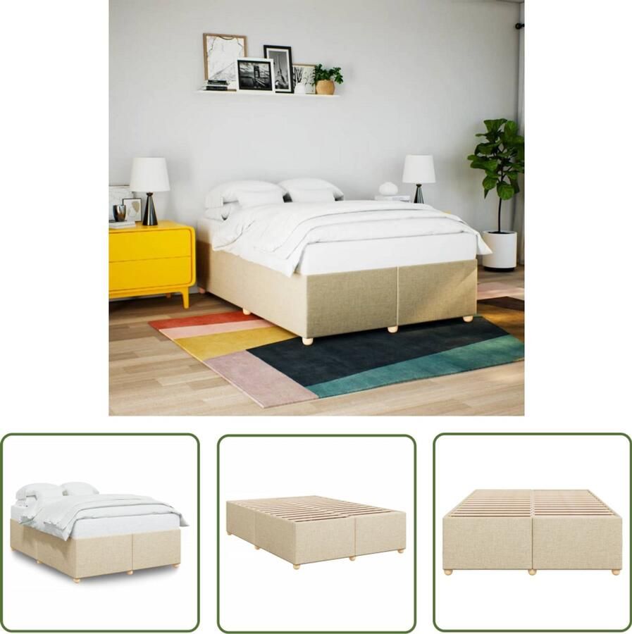 The Living Store Bedframe zonder matras stof crèmekleurig 140x200 cm Stoffen Bed Tweepersoons Bed Frame Crema Kleur Slaapcomfort