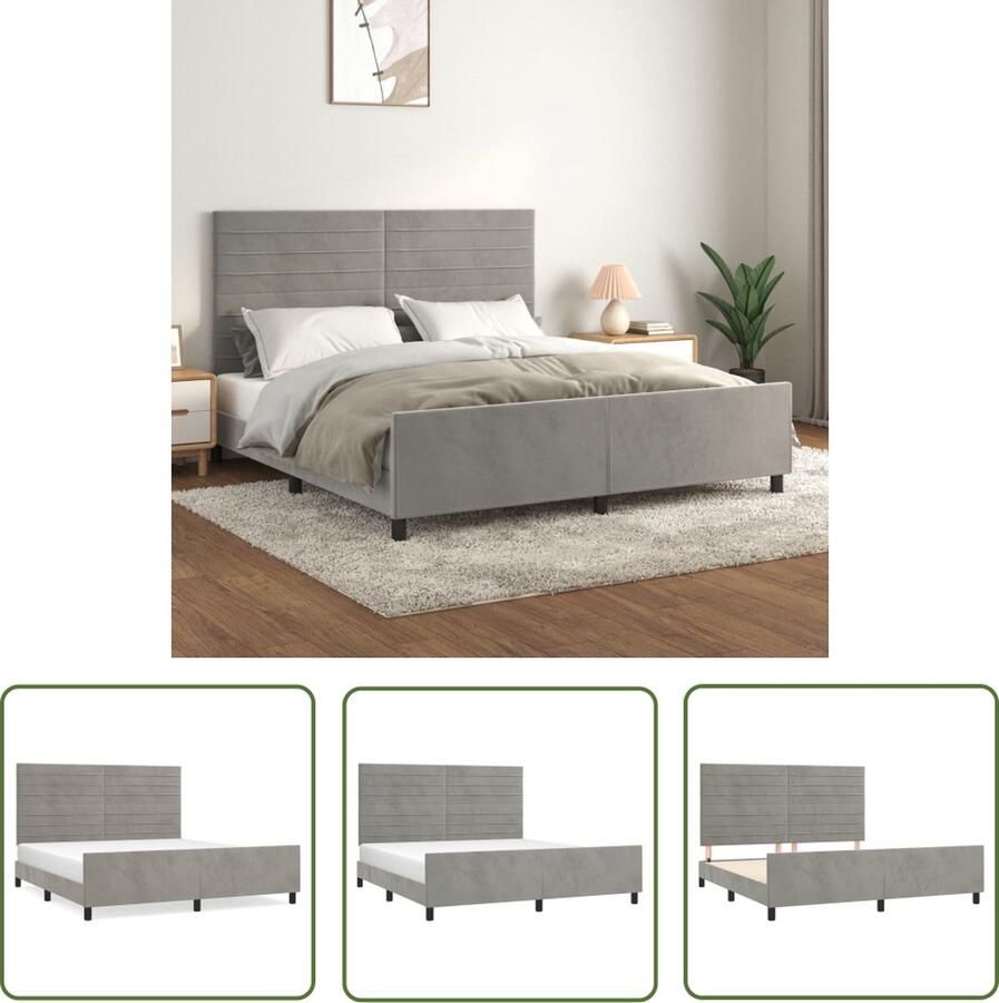 The Living Store Bedframe met hoofdeinde fluweel lichtgrijs 180x200 cm Velvet Bed Frame Tweepersoons Bed Boxspring Bed Adjustable Headboard Luxe Bed